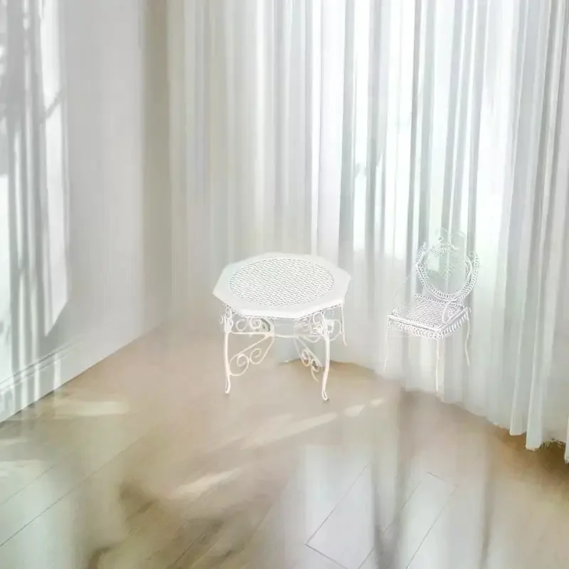 Simulation Mini Iron Octagonal Table & Chair Model, 1/12 Dollhouse Furniture Set, 3Pcs Pretend Play Toy for Kids