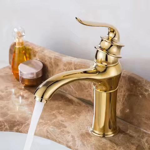 Luxury Golden Bathroom Basin Faucet Hot and Cold Water Sink Mixer Tap Washbasin Faucets Single Hole Deck Mounted Tapware