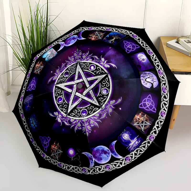 

Mysterious Pentagonal Design Automatic Umbrella, Compact Design with 8 Ribs, Outdoor Leisure and Daily Use-ideal Gift