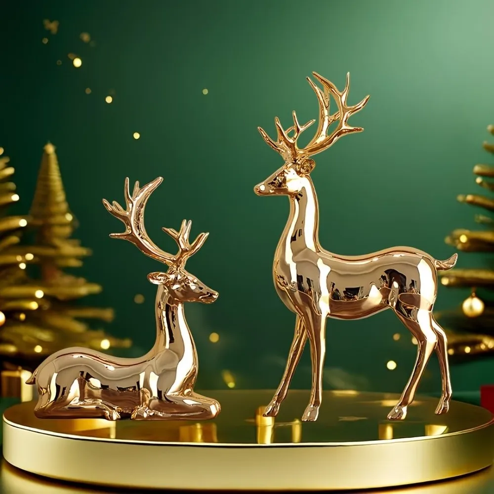 Creative Deer Desktop Ornament Modern Cute Christmas Deer Statue Sitting/Standing Position Durable Elk Figurine Office Desktop