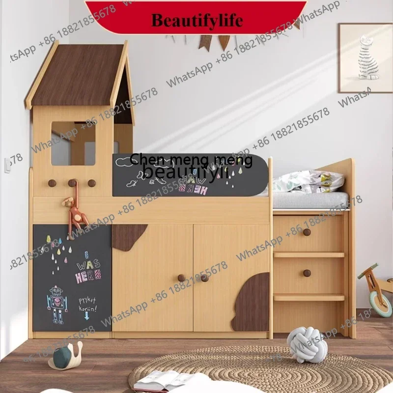 

X Nordic Small Multi-Functional Combined Bed Semi-High Bed Bed Cabinet Integrated Boys and Girls with Desk