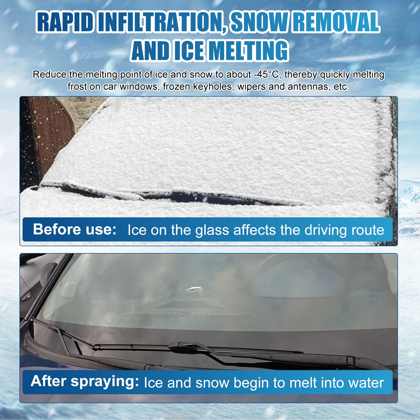 Car De Icer Spray Rapid Melt Ice Snow Defrost Anti Frost Anti Slip Windshield Window Lock Clean Winter Auto Snow Melting Spray - view 4