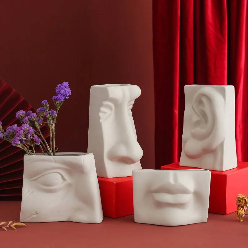 Novel Ceramic Face Organs Vase Decorative Porcelain Human Flower Tabletop Body Art Ornament Novelty Craft Furnishing