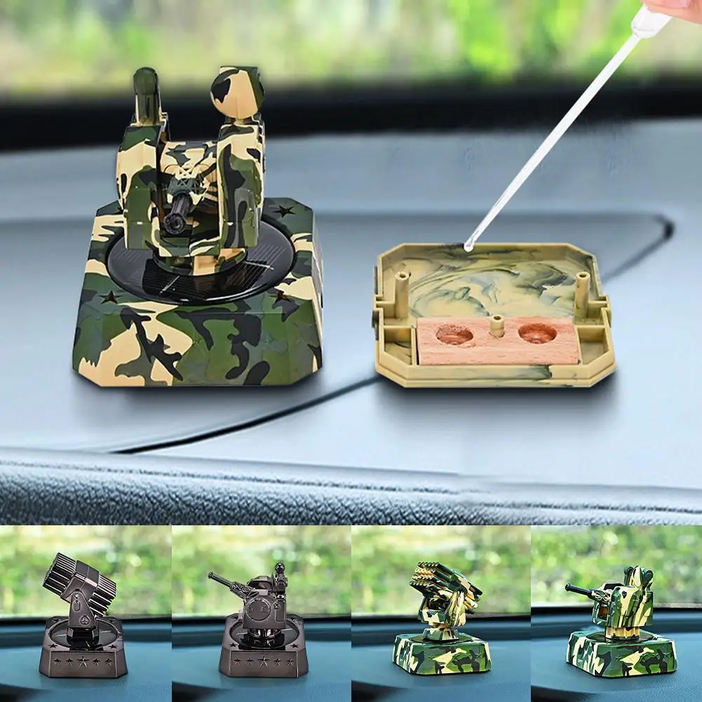 Adorno de pistola antiaérea montado en vehículo, perfume giratorio Solar, divertidas decoraciones para techo de coche, cañón para techo de coche, motor giratorio silencioso