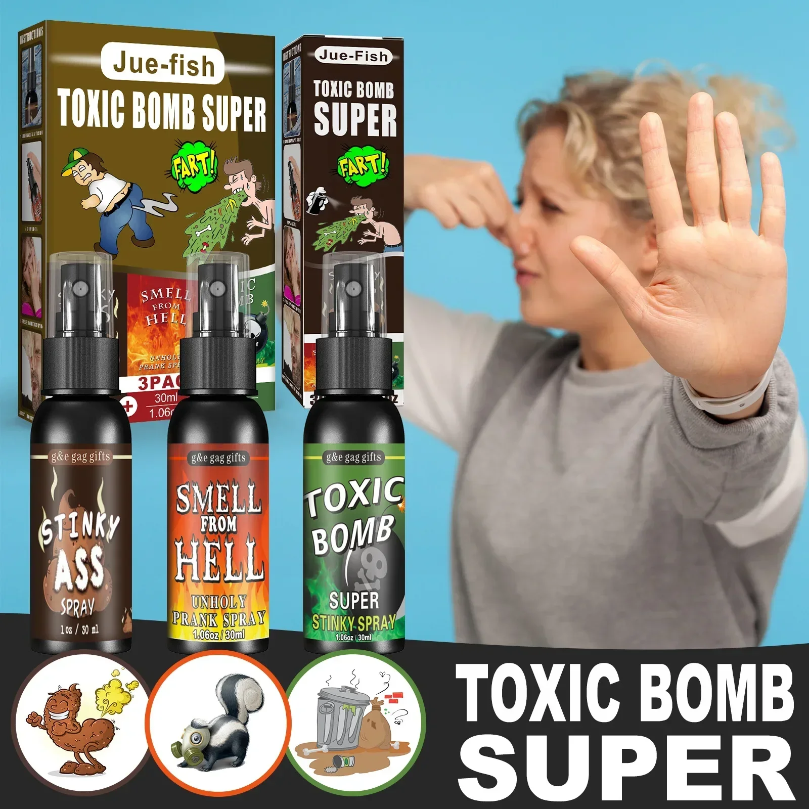 1/3PCS 30ML Super Fart Spary Gag Prank Poop Smell Liquid Spray Bottle Stink Bomb Smelly Props April Fools' Day Party Funny Toys