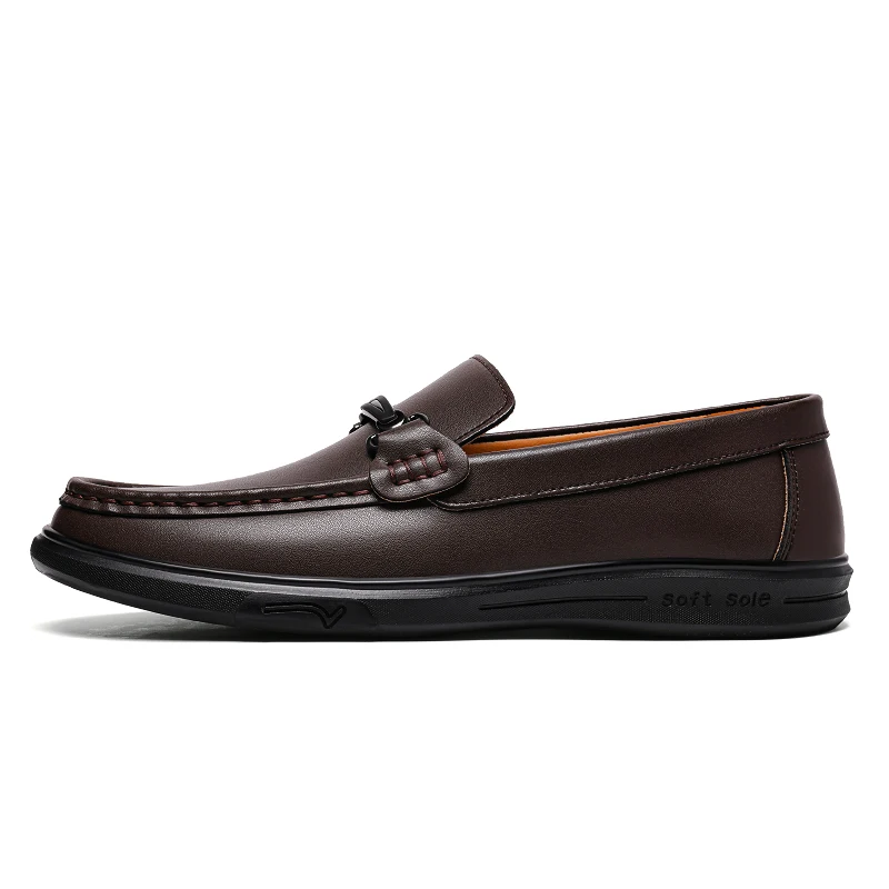 حذاء بدون كعب من الجلد للرجال مزود بإبزيم معدني حذاء كاجوال حذاء قيادة مسطح بني وأسود مقاسات كبيرة 48 49 50 #6