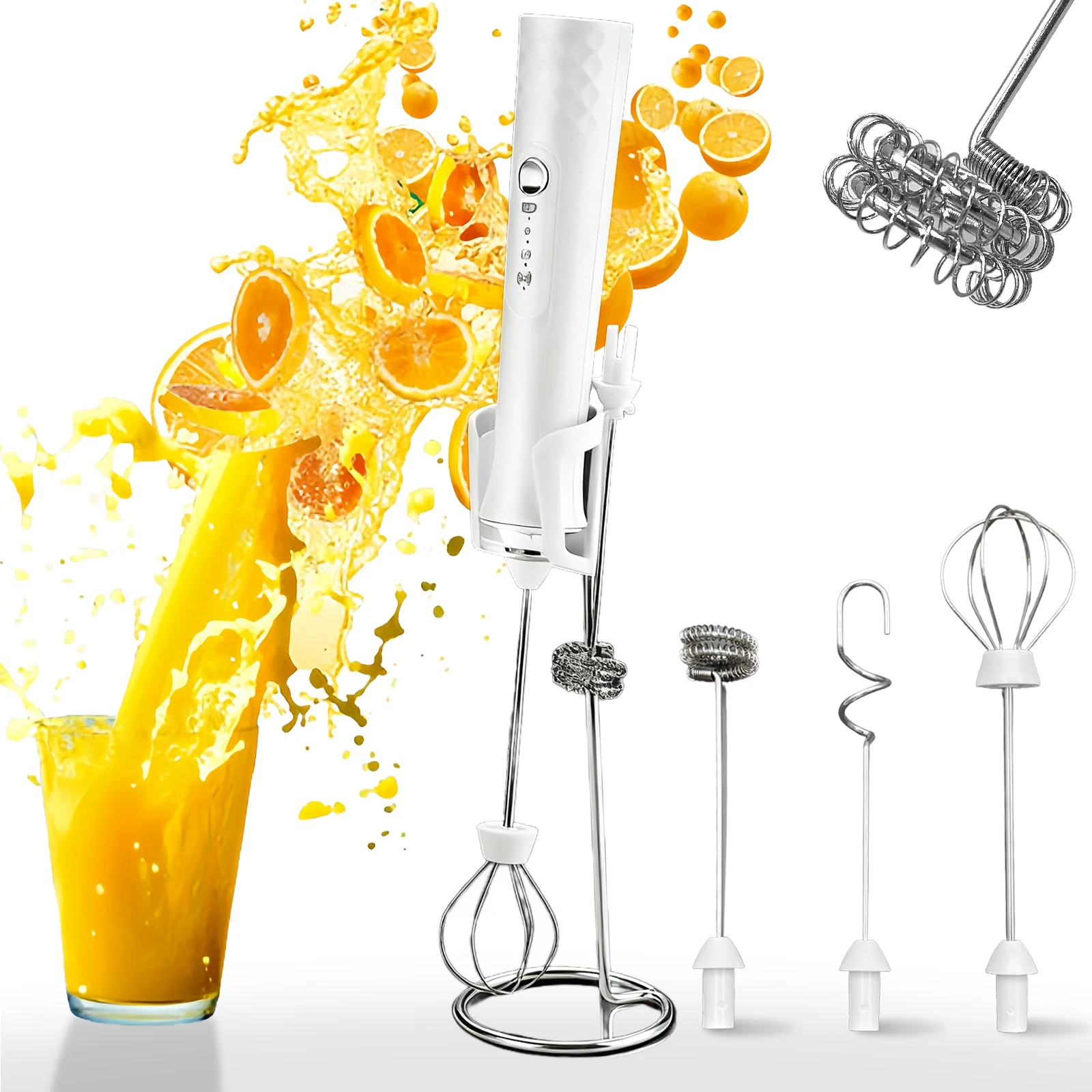 أداة تقليب القهوة الكهربائية المحمولة مع 3 رؤوس خفق من الفولاذ المقاوم للصدأ وحامل اختيار ممتاز لهدية عيد الميلاد