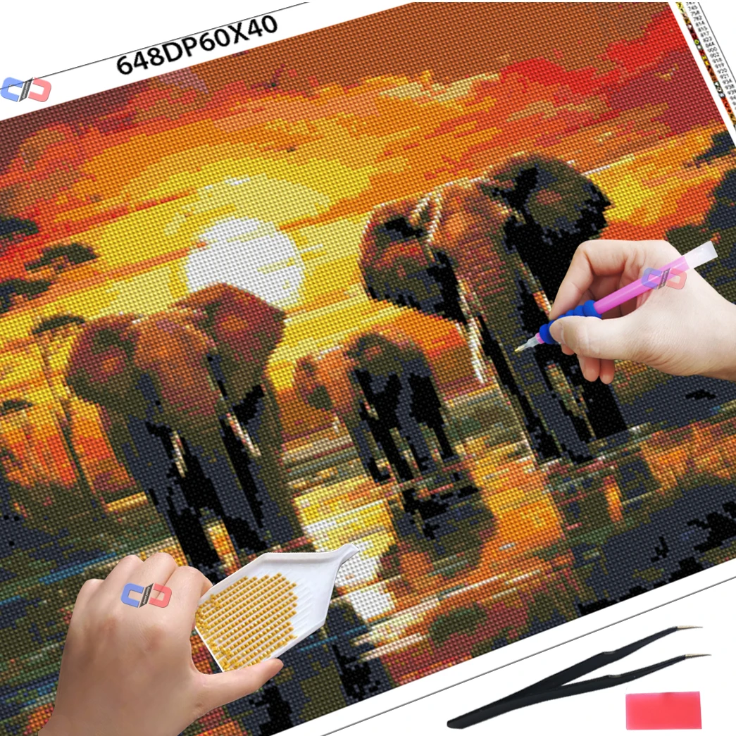 DIY 5D Animal Elephant Diamond Painting , Full Rhinestone Painting, Diamond Art Embroidery Kits, Handmade Home Room Office Decor