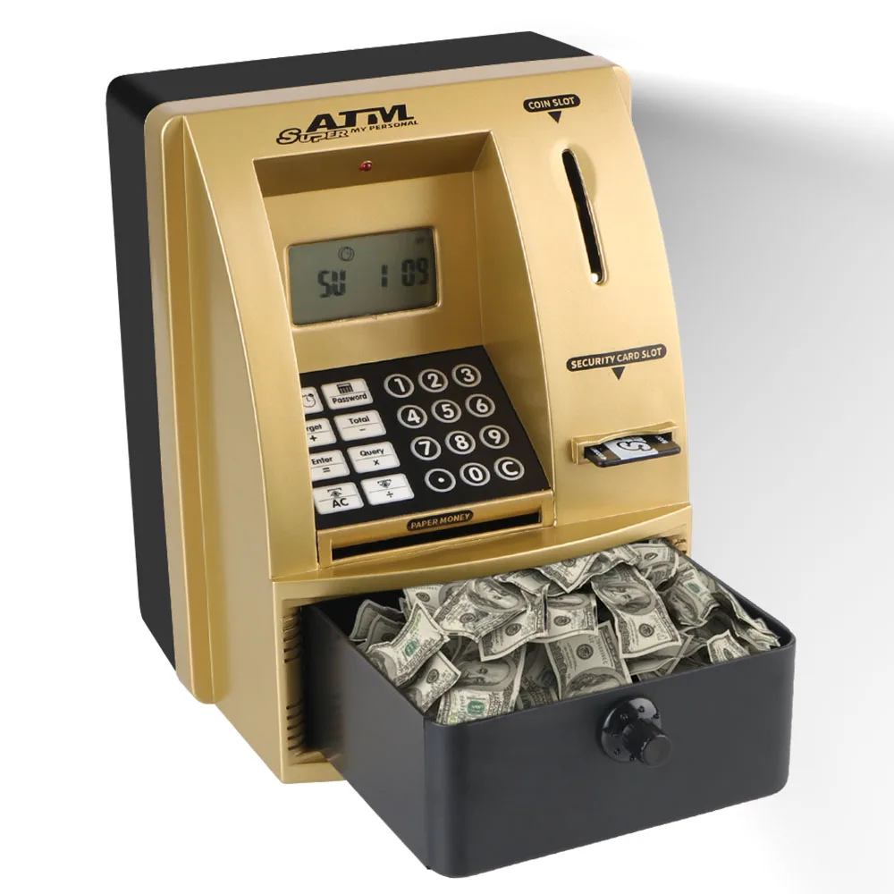 ATM Christmas Gift Automatic Deposit Banknote ATM Bank Safe Box Cash Coins Saving Box Password Money Box Electronic Piggy Bank