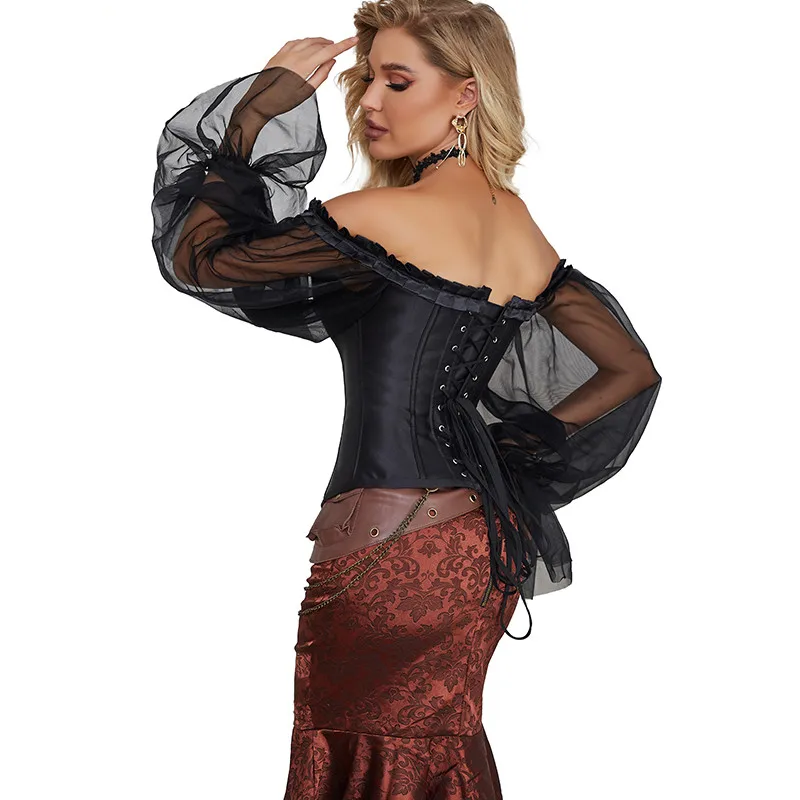 Corset Top Sexy Off Shoulder Long Sleeves Women Bustiers Corsets Overbust Lingerie Vintage Corselet Plus Size