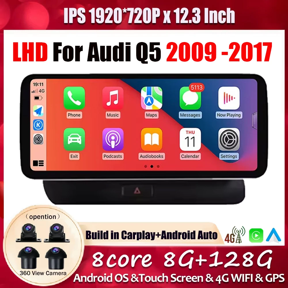 

Touch Screen CarPlayer Radio 12.3 inch LHD For Audi Q5 2009 2010-2017 Car Multimedia Player GPS DSP Navigation HD Video 4G+Wifi