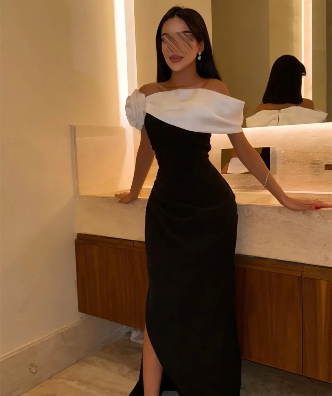 Long Black Crepe Prom Dress Watteau Train Evening Dresses with Slit Mermaid Off Shoulder Pleats Saudi Arabia Wedding Customized