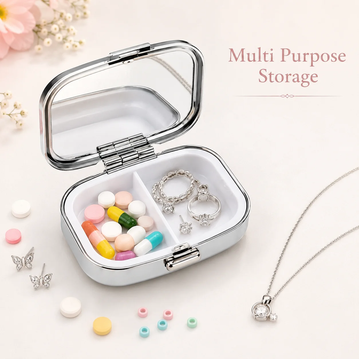 Mini Pill Box Cute Dog Floral Metal Jewelry Box Portable Travel Medicine Organizer for Women Vitamins Earrings Storage Case