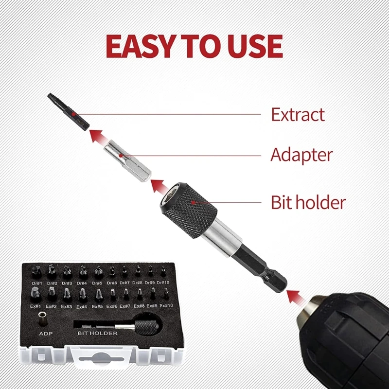 X37E 22Pcs/set Damaged Screw Extractor Drill Bits Purpose Tools Broken Speed Out