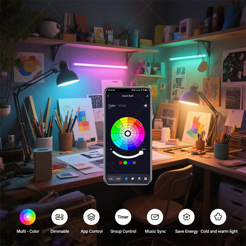 15W E27 Tuya Светодиодная лампа Smart Life APP Control с регулируемой яркостью RGB Цветная атмосферная лампочка Работа с домашней спальни AC 85-265V