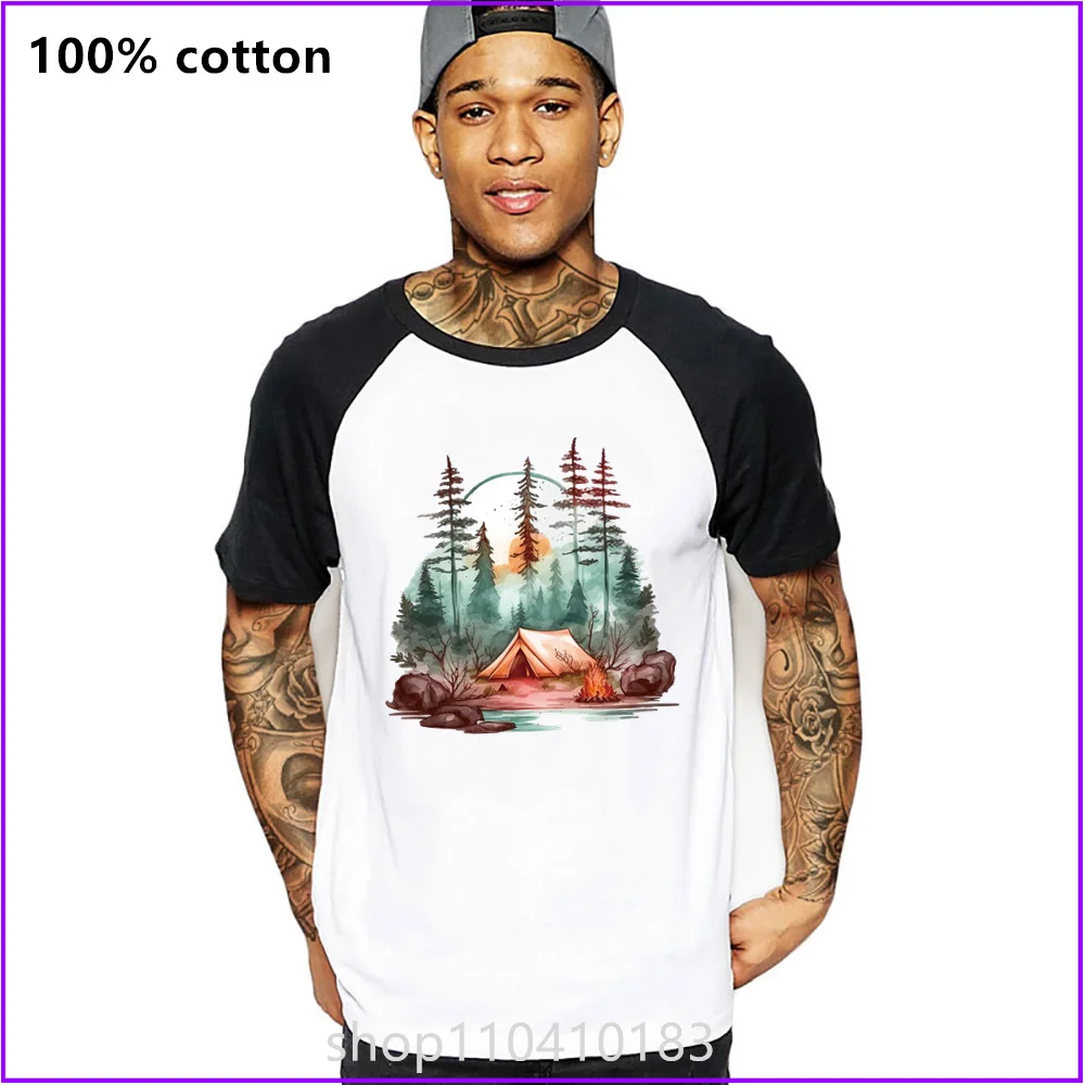 Camping Tent With A Tree And Mountains In The Background Father'S Day Gift T Shirts For Men'S Women Tshirt T-Shirt Clothes Stree