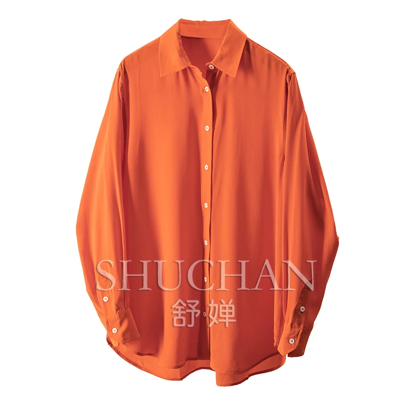 

Heavy Sand Washed Silk Arc Pendulum Long Sleeve Shirt Women's 1Y13 Loose Blusas Mujer De Moda 2025