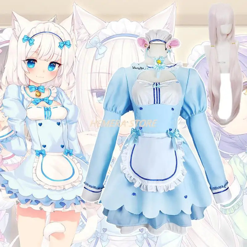 

Game Chocola Nekopara Cosplay Costume Clothes Wig Vanilla Suit Cat Girl Maid Costume Lolita Women Skirt Lovable Pink Blue Color