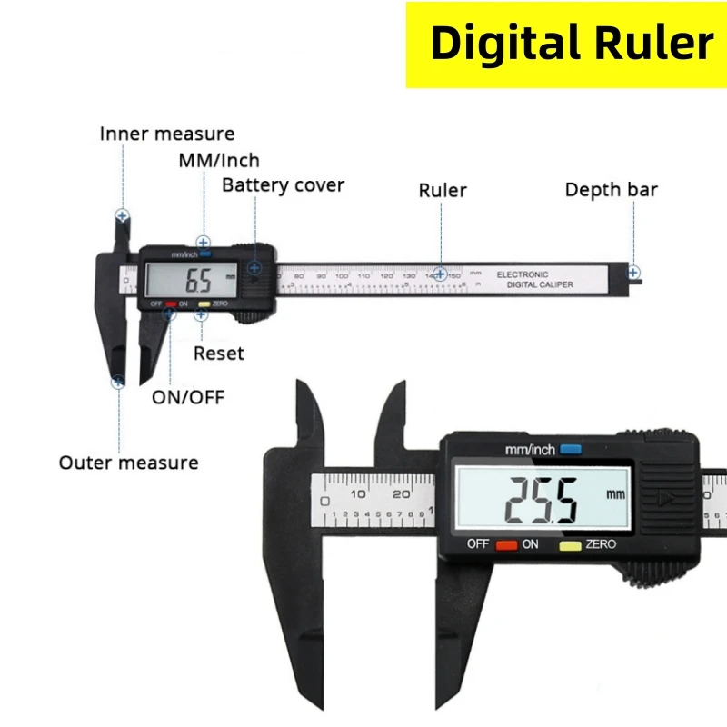 Digital Plastic Carbon Fiber Micrômetro Vernier Caliper Ferramenta de Medição Profundidade Régua Messschieber Paquimetro 150 mm