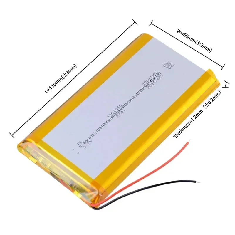 3.7V 10000mAh 1260110 Lipo Lithium Polymer Battery for Mobile Power Smart Curtain Switch Door Lock Humidifier Air Conditioner