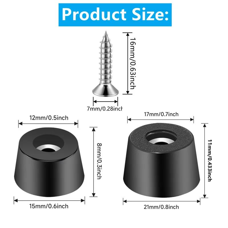 128pcs Rubber Feet Non Slip with 304 Stainless Screws 2size Rubber Bumpers for Cutting Board Furniture Electronics Cabinets