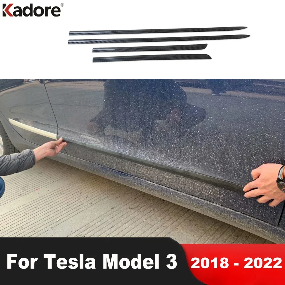 For Tesla Model 3 2018 2019 2020 2021 2022 Carbon Fiber Side Door Body Trim Door Streamer Line Molding Strip Car Accessories