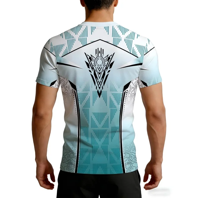 Men's Geometric Compression T Shirt Summer New Collection Quick Dry Subtle Pattern Short Sleeve Unique Design for Fitness