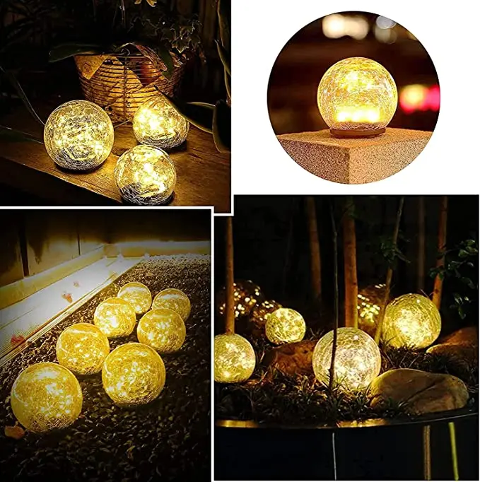 Cracked Glass Globe Solar Ground Ball Lamp IP65 Waterproof Outdoor Yard Path Patio Garden Landscape Decor Lighting