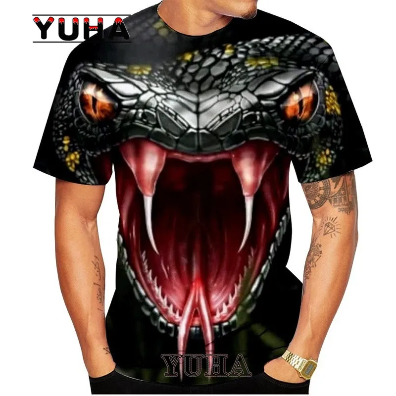 New fun 3d printed snake pattern men\'s T-shirt Harajuku hip-hop short sleeve shirt Harajuku T-shirt in summer