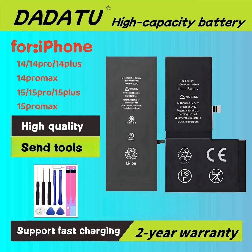 DADATU high-capacity battery is compatible with for iPhone 6, 6G, 6P, 6SP, 7, 7P, 8G, 8P, X, XS, XR, XSMAX, 11, 12,13,14,15