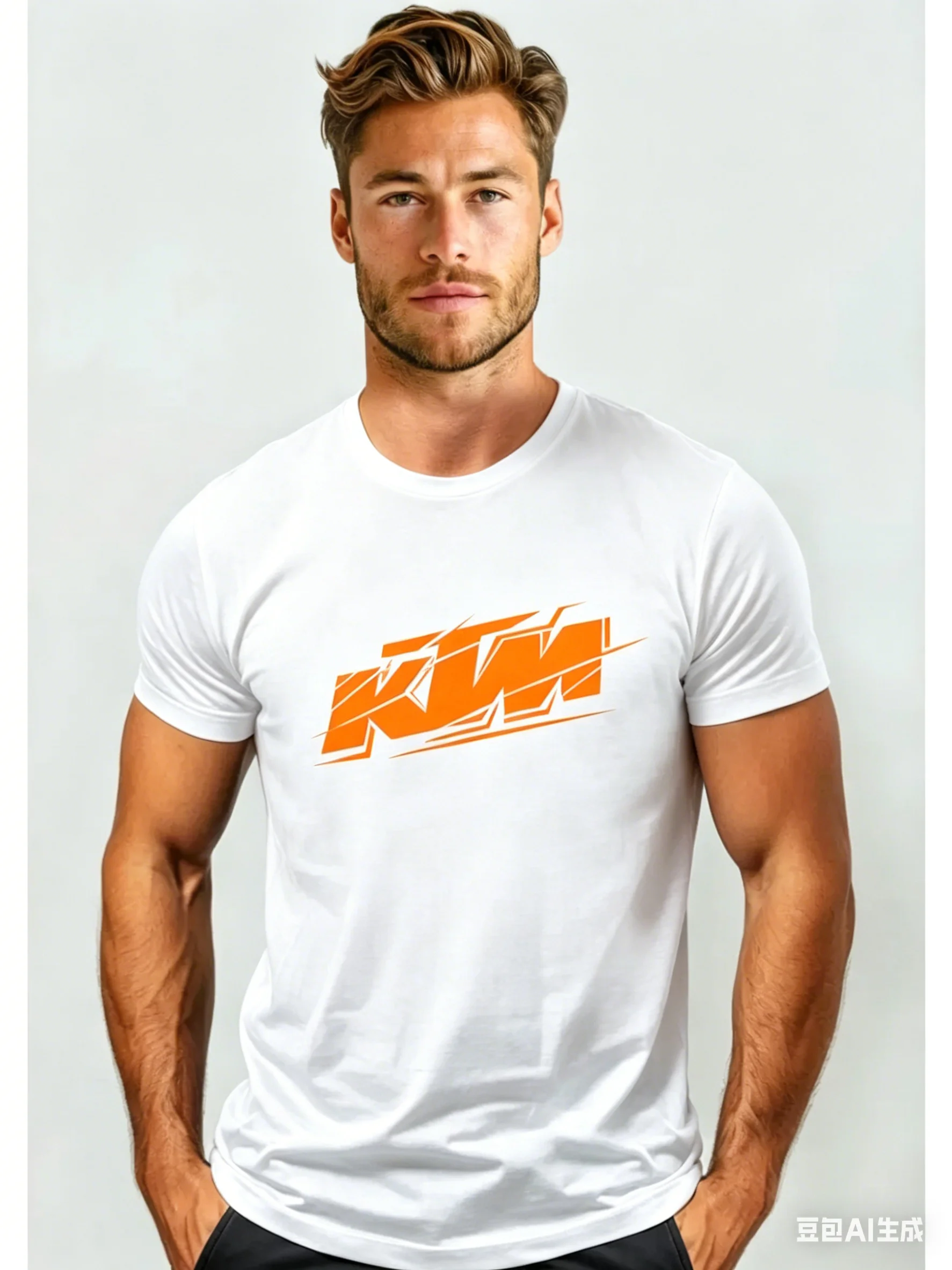 2026 KTM Square Frame Logo Print T-Shirt 100% Cotton Men's Casual Short Sleeve Tee for Motorcycle Racing Fans