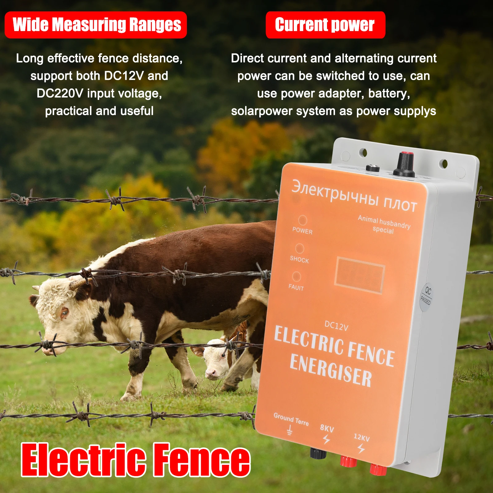 Animal electronic fence energizer 2J electric fence pulser pasture energy controller with alarm