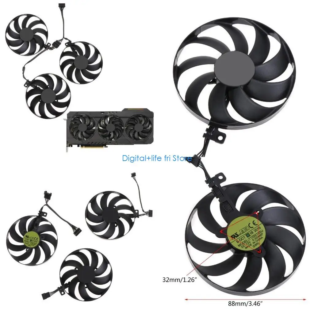 E06D 3 Pieces 88mm CF9010U12D 7Pin Graphics Card Cooling Fan For GeForce 3060 Ti 3070 3080 3090 TUF OC VGA Cooler