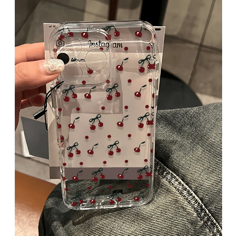 Cute Cartoon Cherry Phone Case For iPhone 16 15 14 13 Pro Max 11 12 Mini XR XS Max 7 8 Plus Stylish Shockproof Soft Back Cover