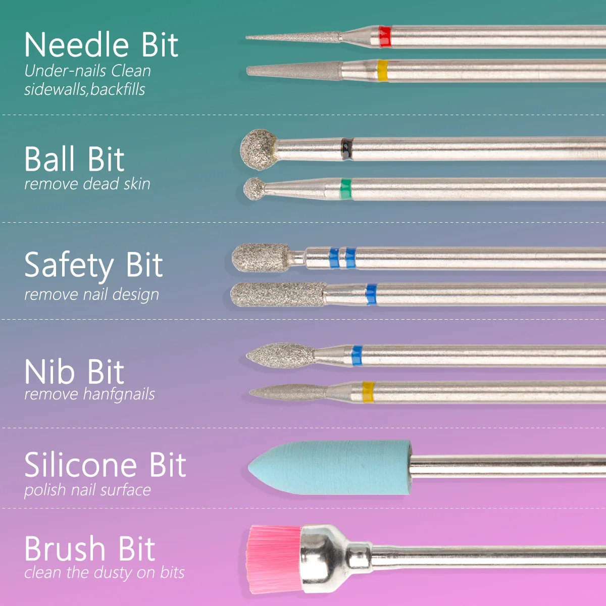 14pcs/set Nail Drill Machine Bit Nail Gel Removal Polishing Tools Pedicure Manicure Rotary Grinding  Buffer Polisher