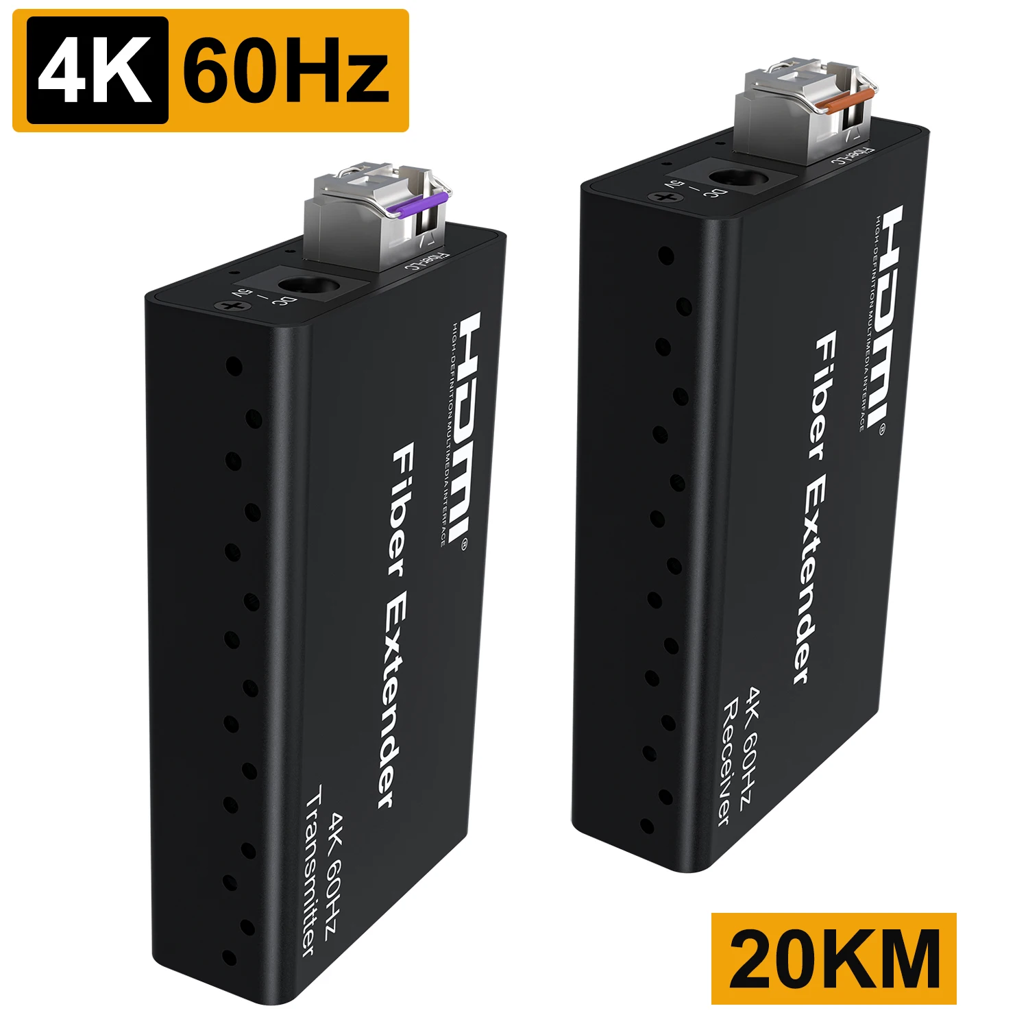 Extensor de fibra HDMI 4K60, hasta 20km a través de Cable de fibra óptica LC, transmisor y receptor de vídeo, compatible con extracto de Audio de 3,5mm HDR10