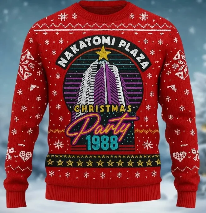 تيشيرتات مضحكة Nakatomi Square بأكمام طويلة للرجال والنساء، هدايا عيد الميلاد العائلية من الثمانينيات القديمة من عام 1988 #3
