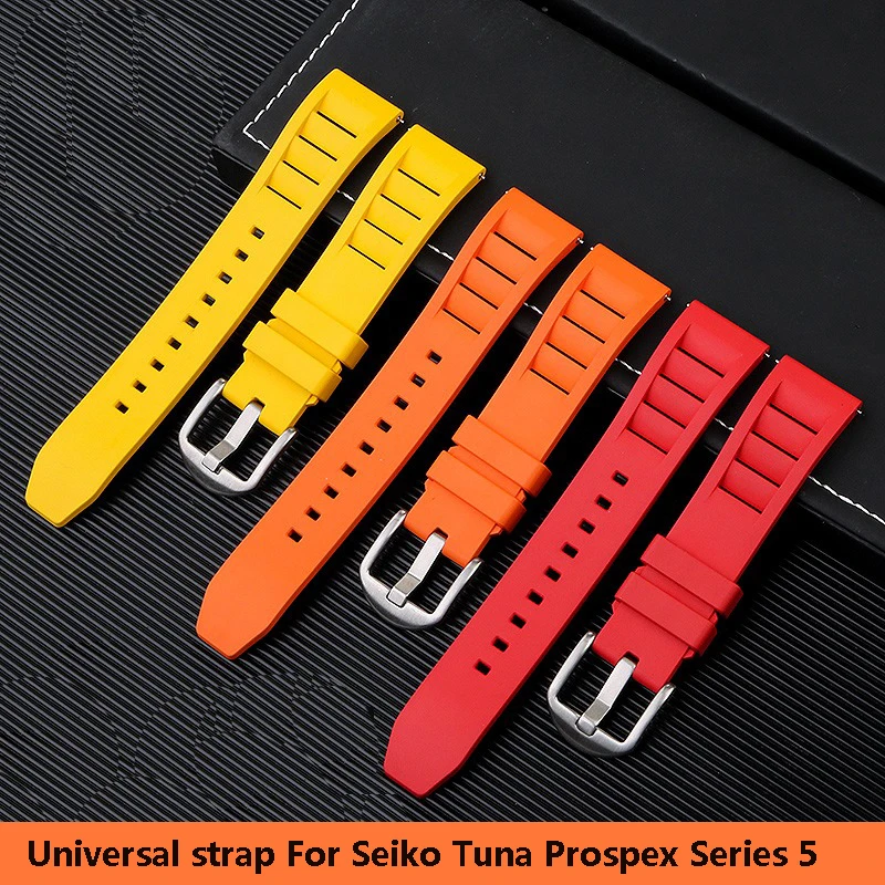 

Fluorine Rubber Soft Waterproof Watch Strap For Seiko Tuna Prospex Series 5 Huawei GT Casio Mido Rubber Watchband for Men 22mm