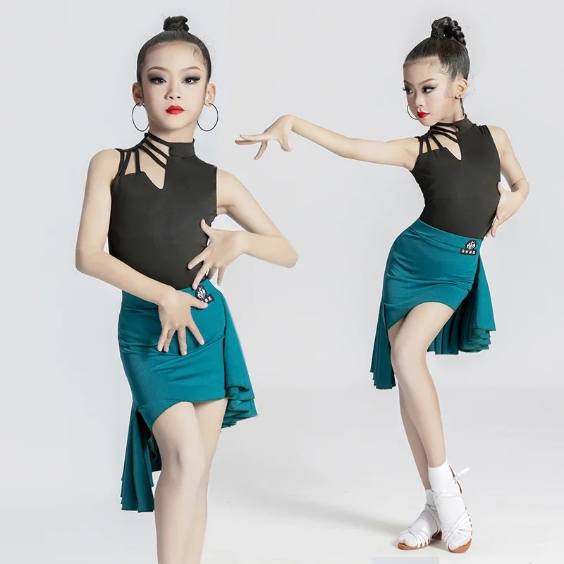 Girl Latin Dance Dress Ballroom Children Dance Costume Salsa Tango Dresses Rumba Cha Cha Stage Performance Practice Dance Dress