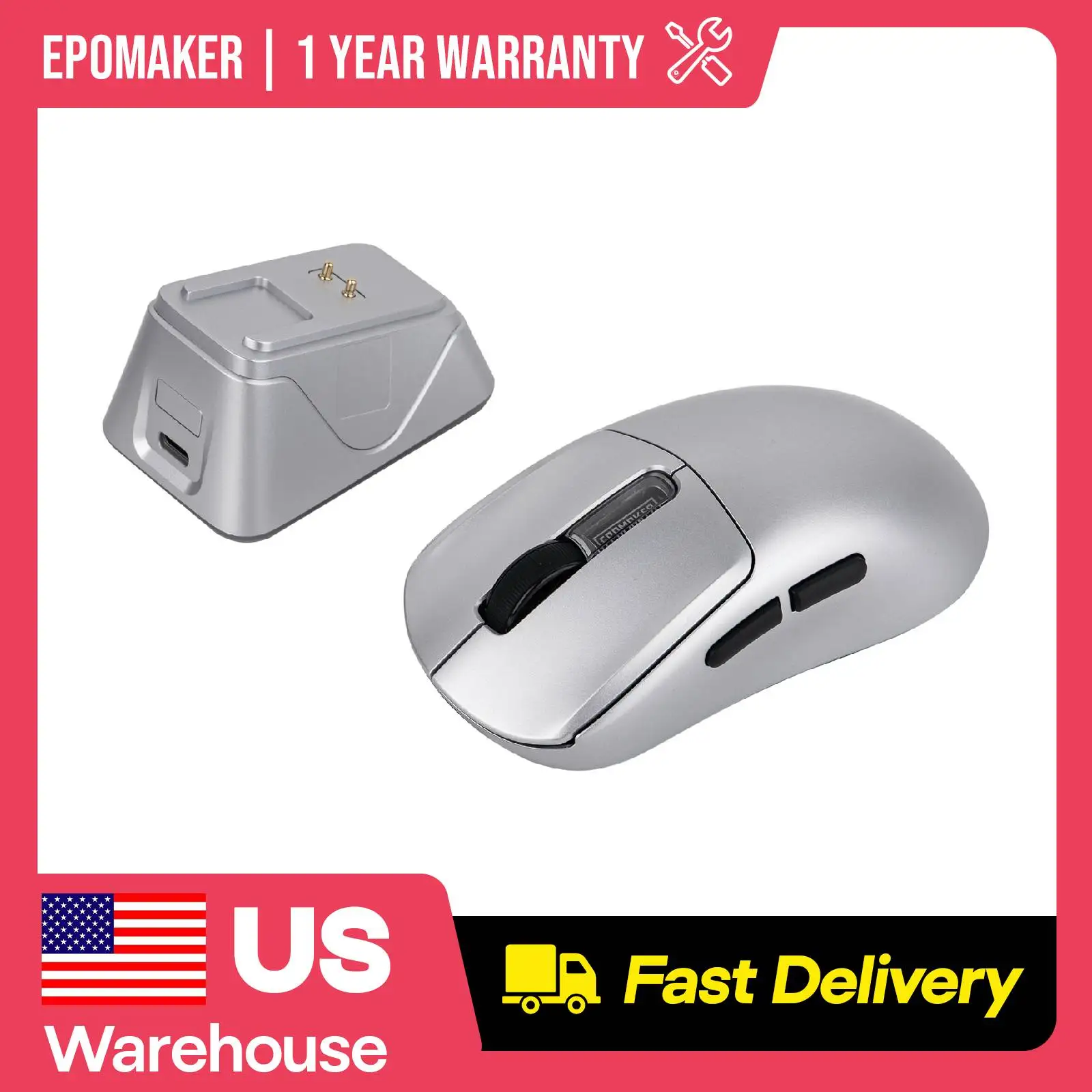 EPOMAKER NEX Pro Tri-Mode Gaming Mouse PixArt PAW3950 Sensor Lightweight Mouse with Magnetic RGB Charging Dock & 8kHz Polling