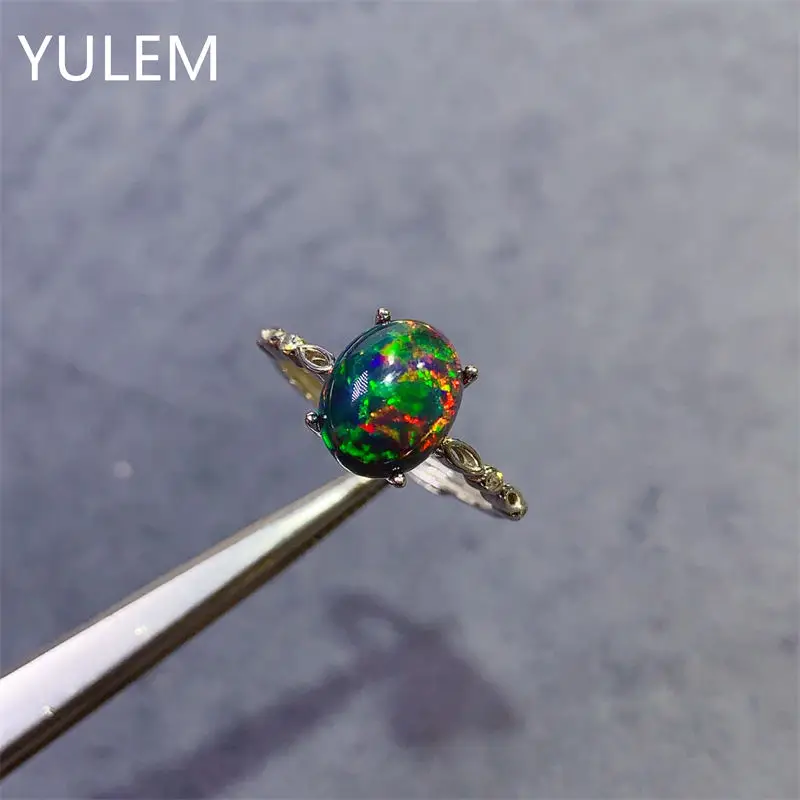 

Natural Opal Ring Simple Gold Silver 925 Wedding Rings for Women Charm Oval Black Opal Engagement Ring