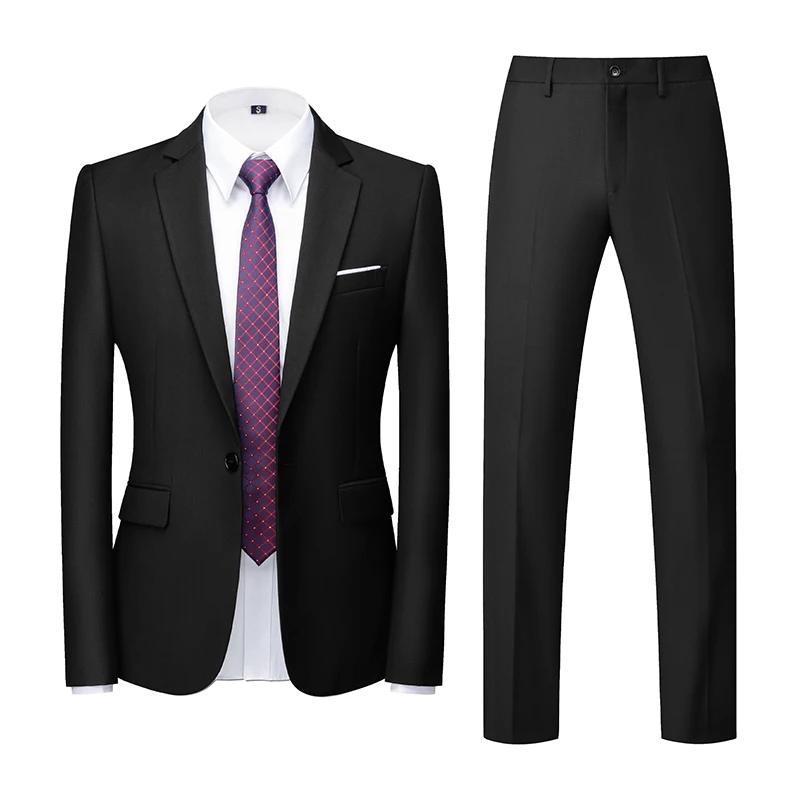 2023spring New Men Suit Two-piece(jacket+pants)solid Color Fashion Business Casual Formal Dress Wedding Groomsman Two-piece Suit