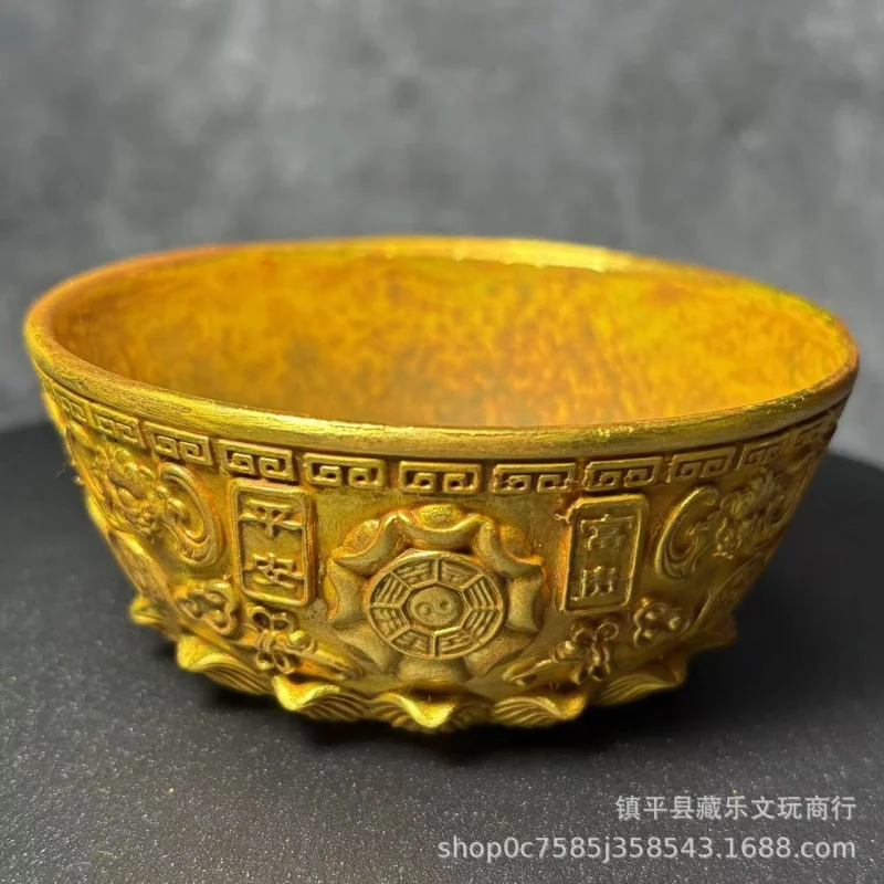 Antique Gilt Treasure Basin Ornament for Living Room and Home, Wealth-Attracting Decor, Vintage Craft, Single Item Dropshipping