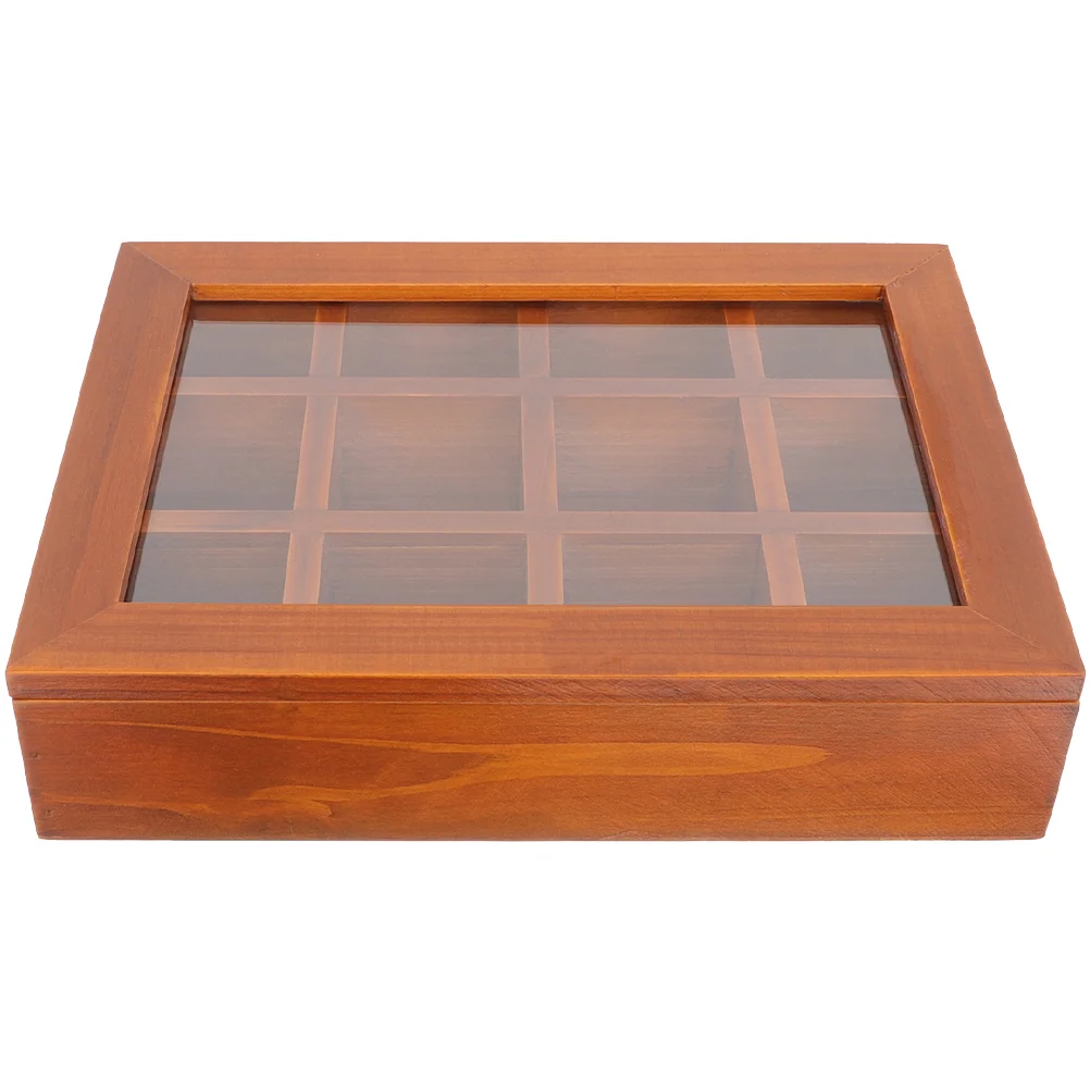 

Wooden Solid Retro Aged Transparent Glass 12-compartment Storage Box Jewelry Stationery Display Cabinet Case Vintage Style