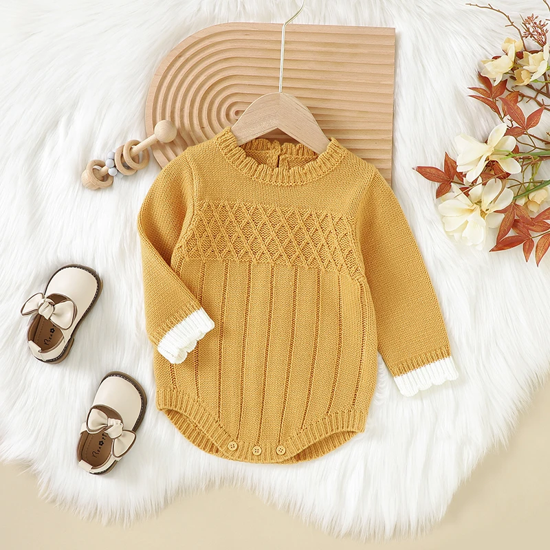 

Baby Bodysuits Knitted Infant Girls Newborn Jumpsuit Long Sleeve Autumn Child Clothing 0-18M Overalls Tops Fashion Solid Rompers