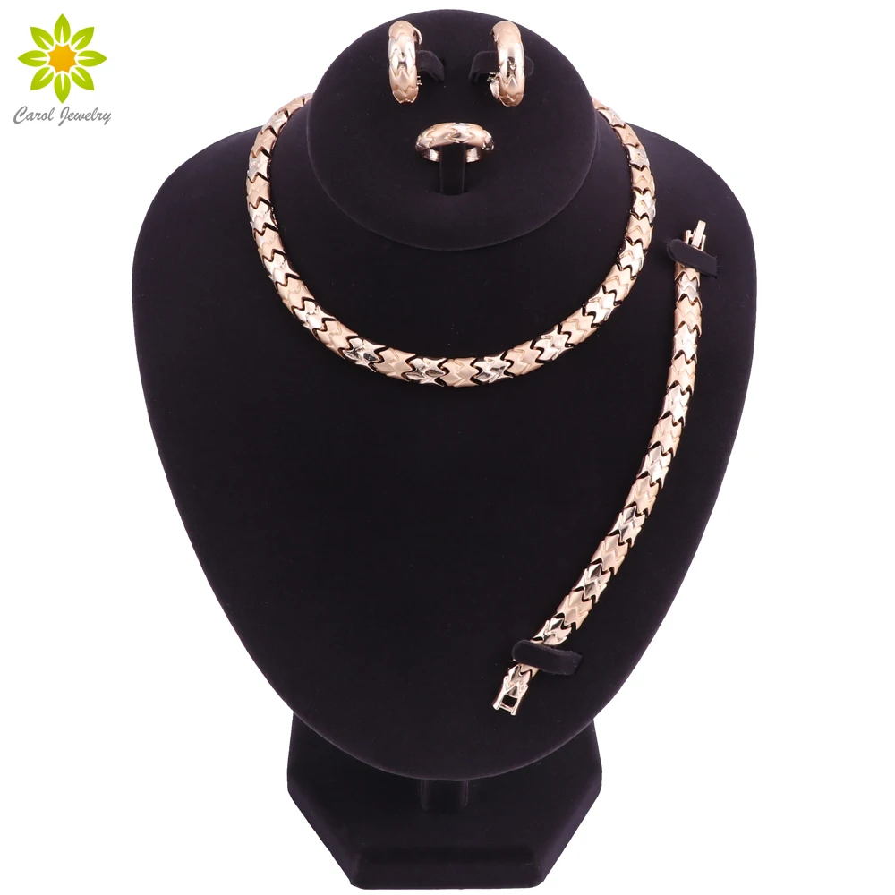 Gold Color Jewelry Sets For Women Wedding Dubai African Beads Jewelry Set Necklace Earrings Bracelet Ring Jewellery