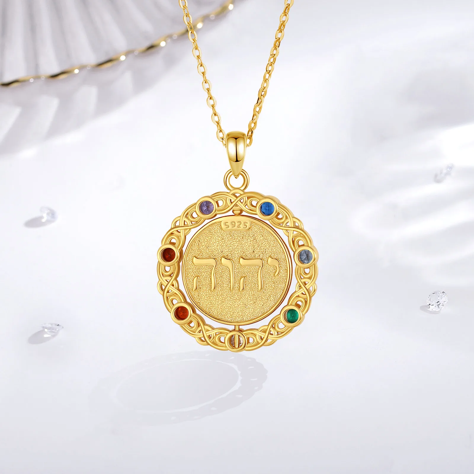 قلادة خماسية من الفضة الإسترليني للرجال والنساء ، ذهب 18 قيراط ، نجمة تشاكرا 7 ألوان ، قلادة Tetragrammaton ، هدية السحر