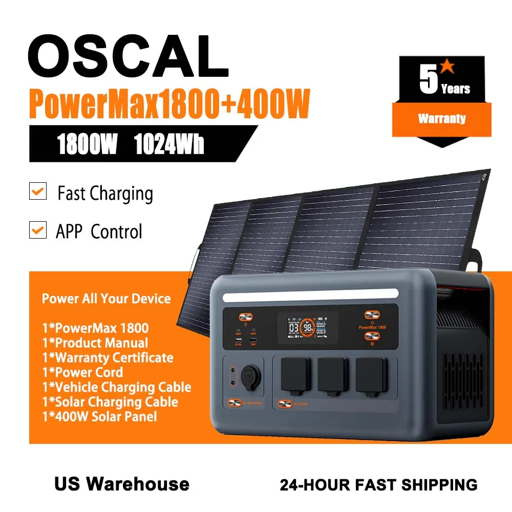 

Power Station OSCAL 1024WH 1800W Outdoor Generator Combo Set Of 400W Solar Panel Fast Charging Support APP Control For Camping