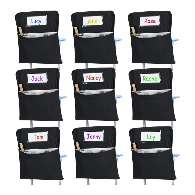 

HOT-6Pcs Chair Storage Pocket Chair Bag Chair Pockets For Classrooms Student Chair Pockets Chair Organizer With Name Tag