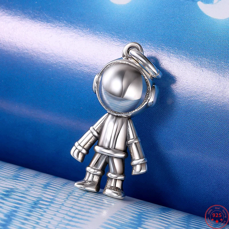 

S925 Sterling Silver Charms Pendants for Women Men New Fashion Emboss Rotating Astronaut Punk Jewelry Free Shipping